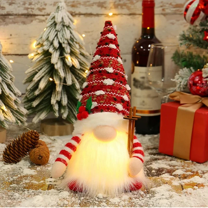 New 2/1PC 28CM Christmas Doll Sled Elf Ski Glowing Gnome with LED Light Christmas Decorations for Home Xmas 2025 New Year Gifts