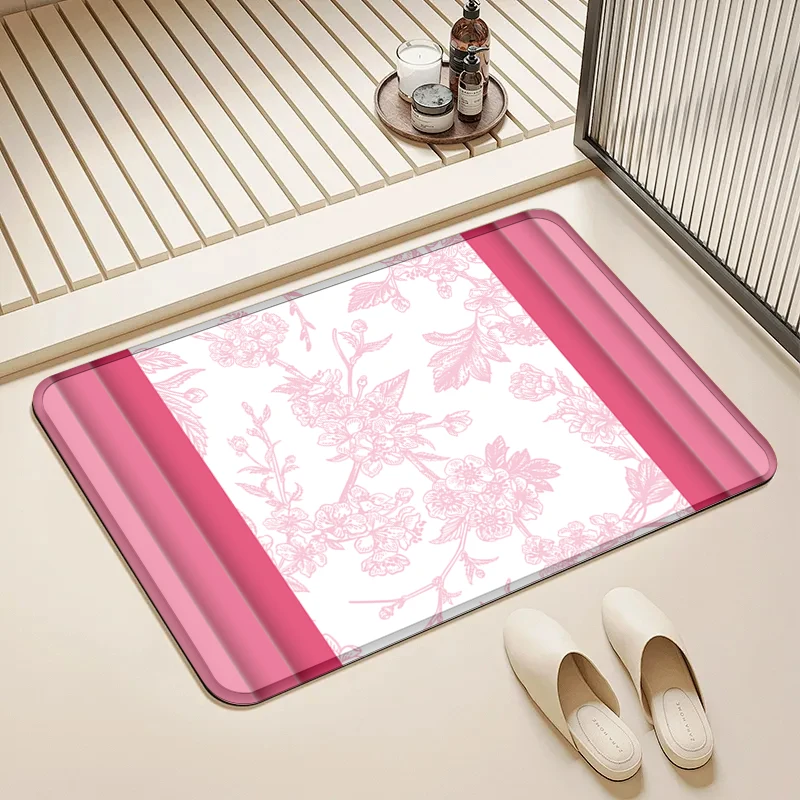 

Pink Border Floral Doormat Non-Slip Floor Mat Home Entrance Door Rug Vintage Style Decor Kitchen Bathroom Supplies