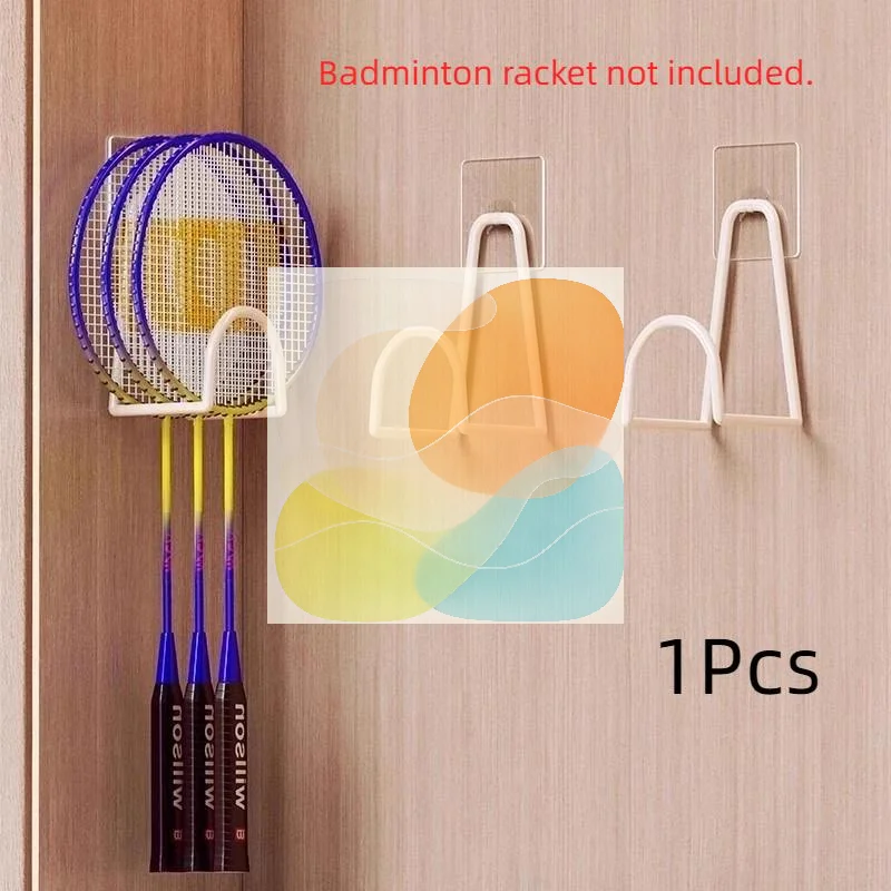 Tennis Badminton Racket Organizer No Drill Adhesive Wall Mounted Display Shelf for Home Gym Space Saving