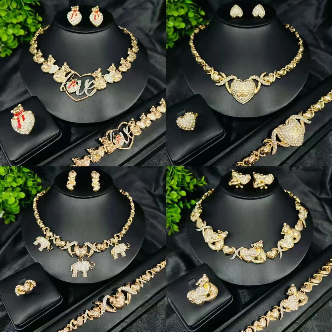 

Классические комплекты ювелирных изделий из цинкового сплава - ожерелье, серьги, браслет, кольцо, четырехсекционная коллекция аксессуаров для годовщины свадьбы