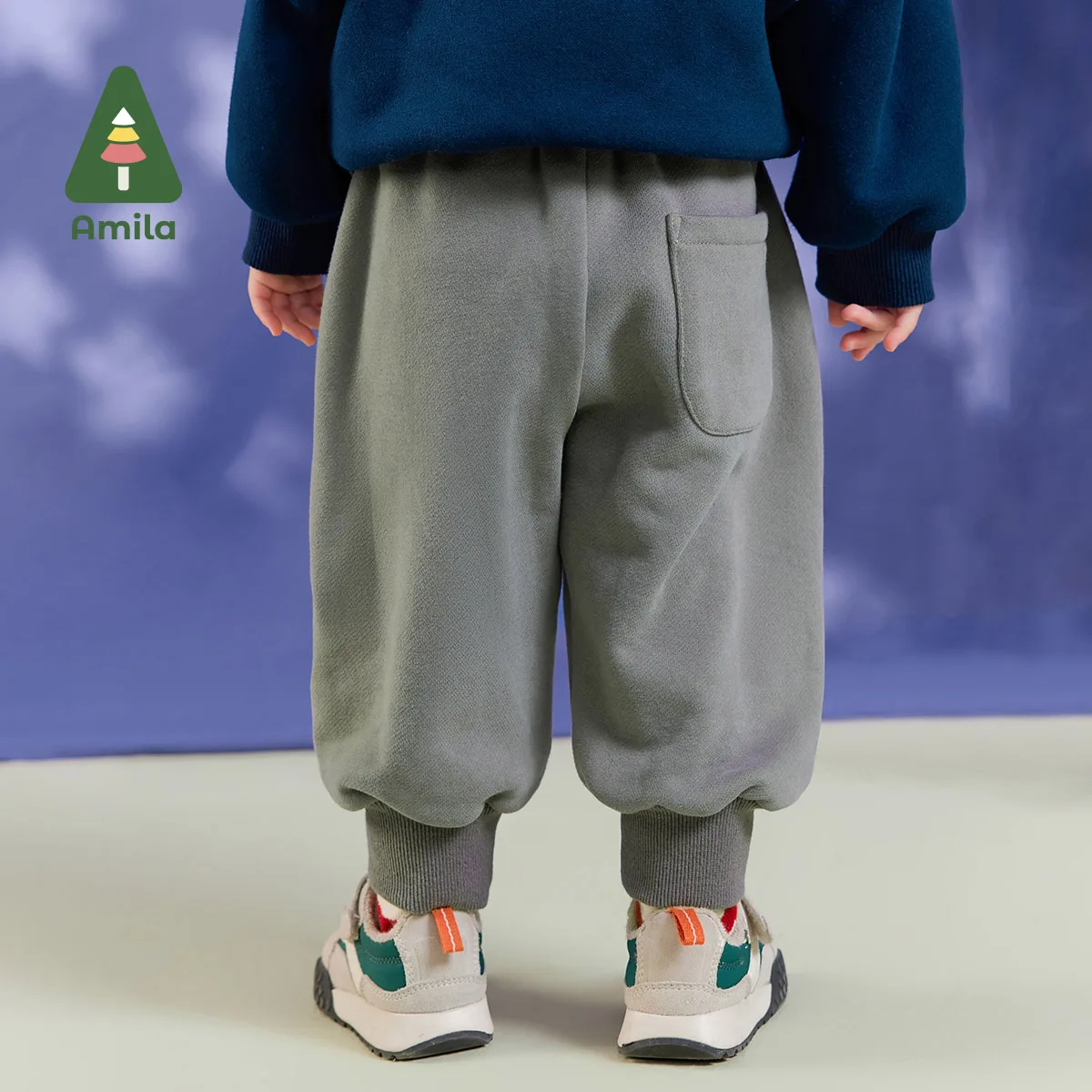 Amila Baby Boy Casual Pants 2024 Winter New Multicolour Fleecing Color Blocking Loose Warm   Baby Clothing