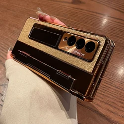 For Samsung Galaxy Z Fold7 Fold6 Z Fold 5 4 3 5G Case With Screen Protector Luxury Leather One-Piece Plating Stand Cover Gold
