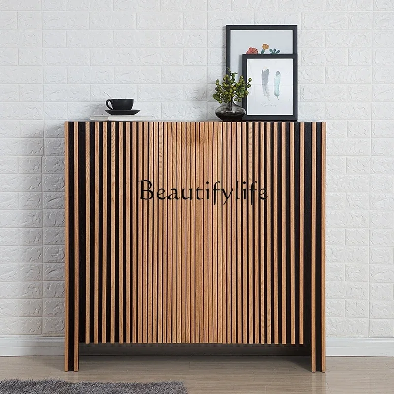 

S Solid Wood Large Capacity Black Walnut Wooden Shoe Cabinet Simple Modern Hallway Louver Storage Hall Cabinet