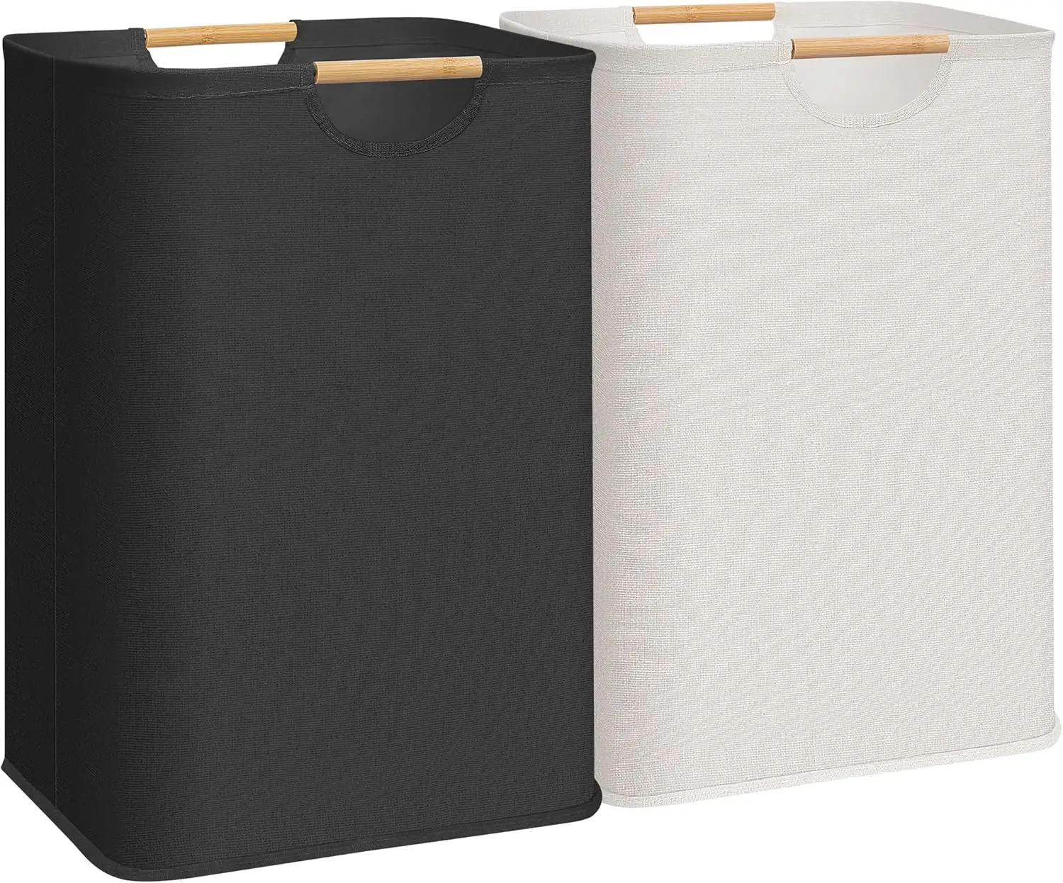 

Набор из 2 больших складных корзин для белья, вместимость 80 л, с бамбуковыми ручками, водонепроницаемые, для спальни и общежития