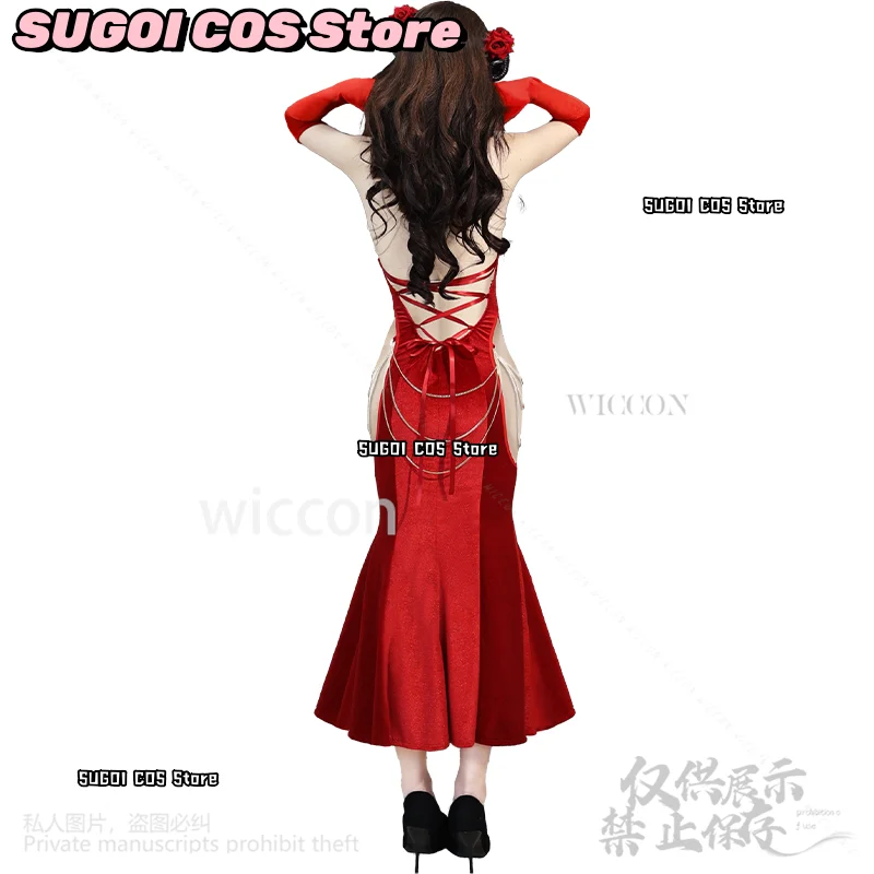 أنيمي مثير عارية الذراعين المرأة مساء فستان أحمر لوليتا أنيقة حورية البحر مطابقة مأدبة حفلة موسيقية Bodycon لفتاة امرأة لعب الأدوار