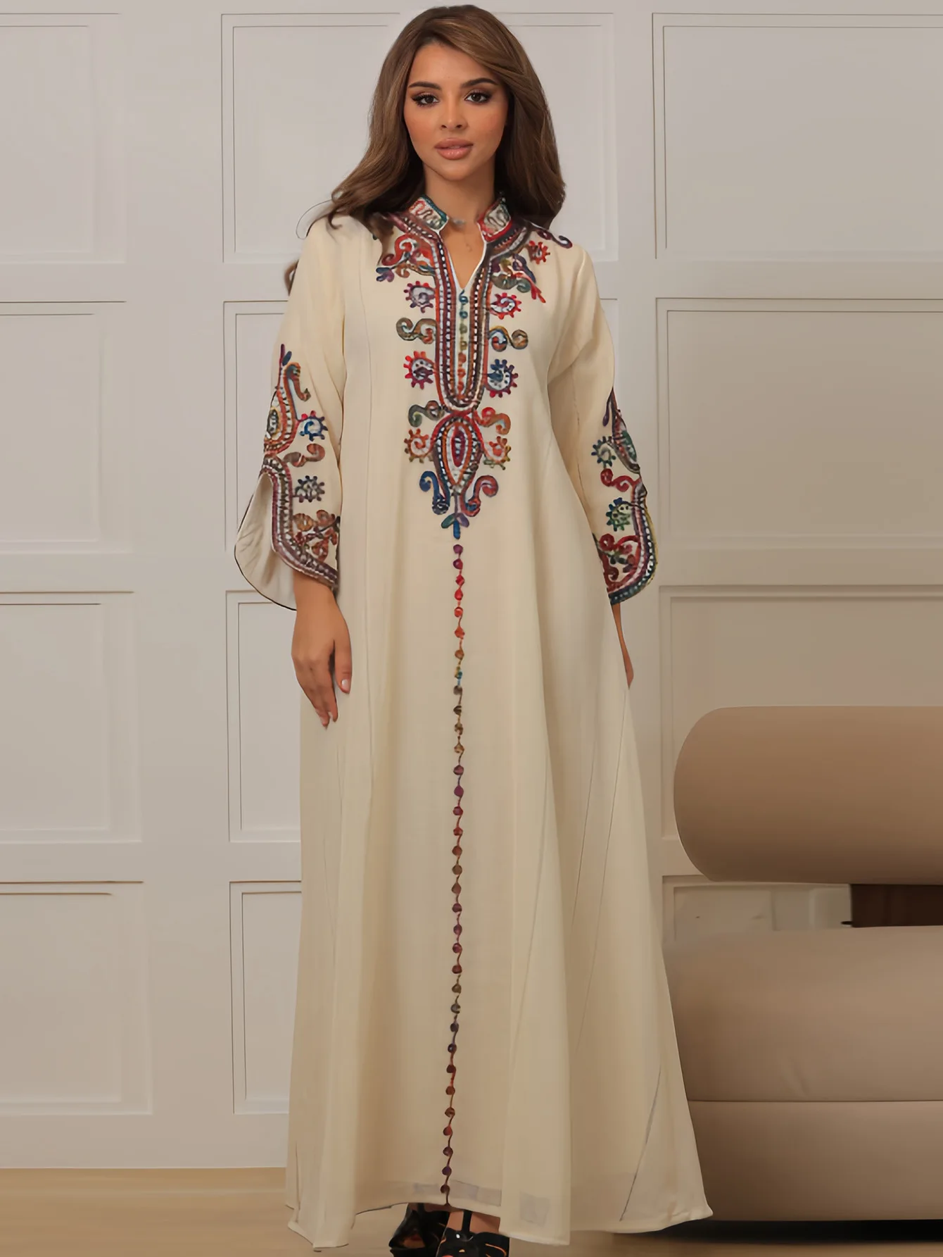 Embroidery Abayas for Women Muslim Maxi Dress Eid Djellaba Dubai Turkey Kaftan Islam Jalabiya Morocco Caftan Vestidos Femme Robe