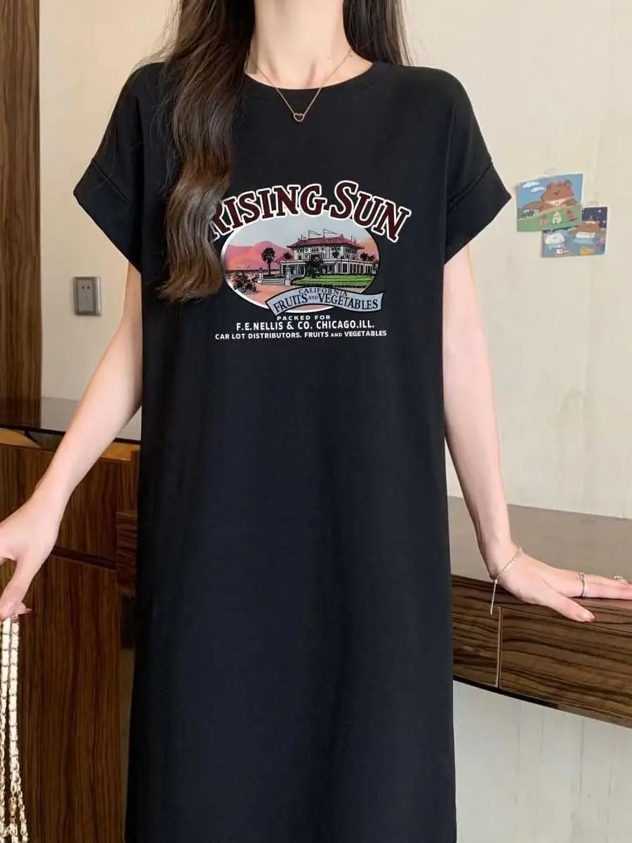 

Summer New Style Women's Sleep Dress T-shirt Long Dress Loose plus Size Slimming Dress Can Be Worn outside Home Casual Comfor...