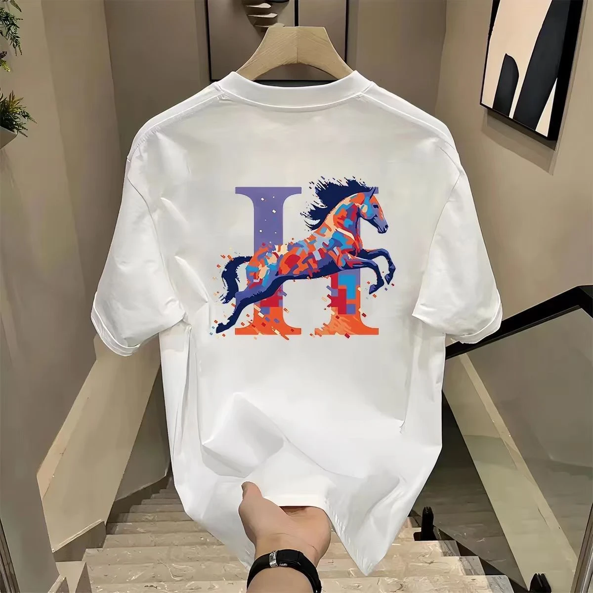 

High-quality Men's Summer New Thick Pure Cotton T-shirt, with Printed Design, Stylish, Breathable, and Sweat-absorbing