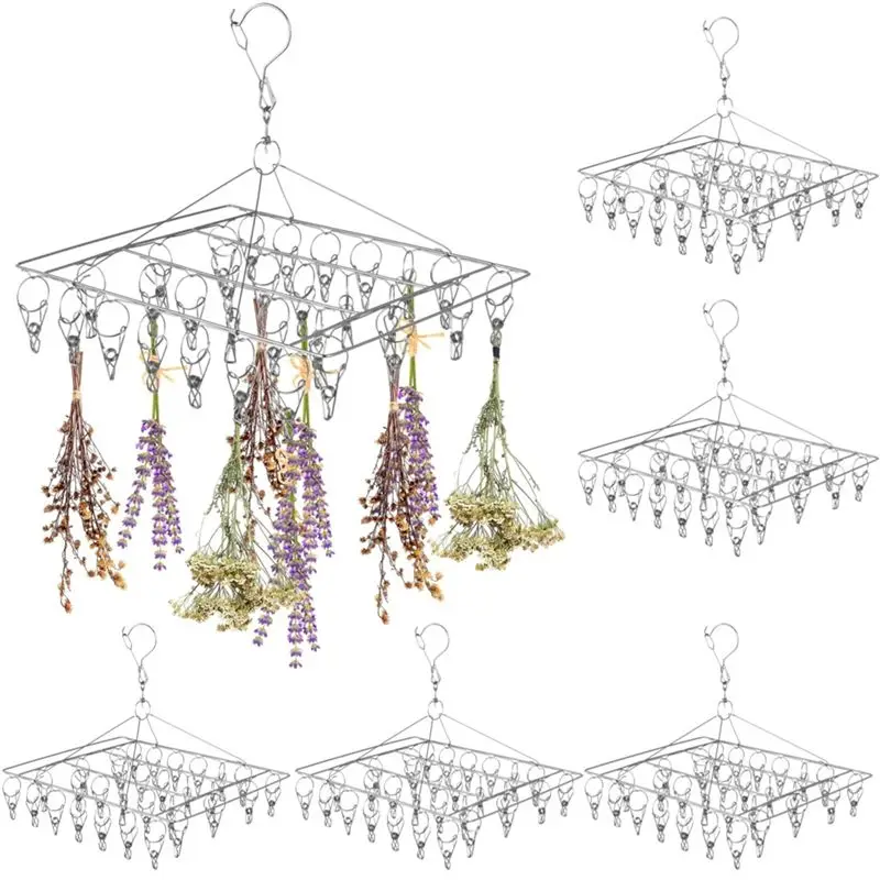 

Windproof 30 Clip Herb Drying Rack Stainless Steel 6-Piece Space-Saving For Aromatic Herbs,Spices And Tea Leaves-AT30