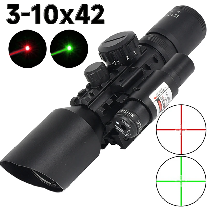 3-10x42E Tactical Optical M9 Riflescope Reflex Red Green Illuminated Scope Hunting Airsoft Sight Picatinny 11mm/20mm Rail Mount