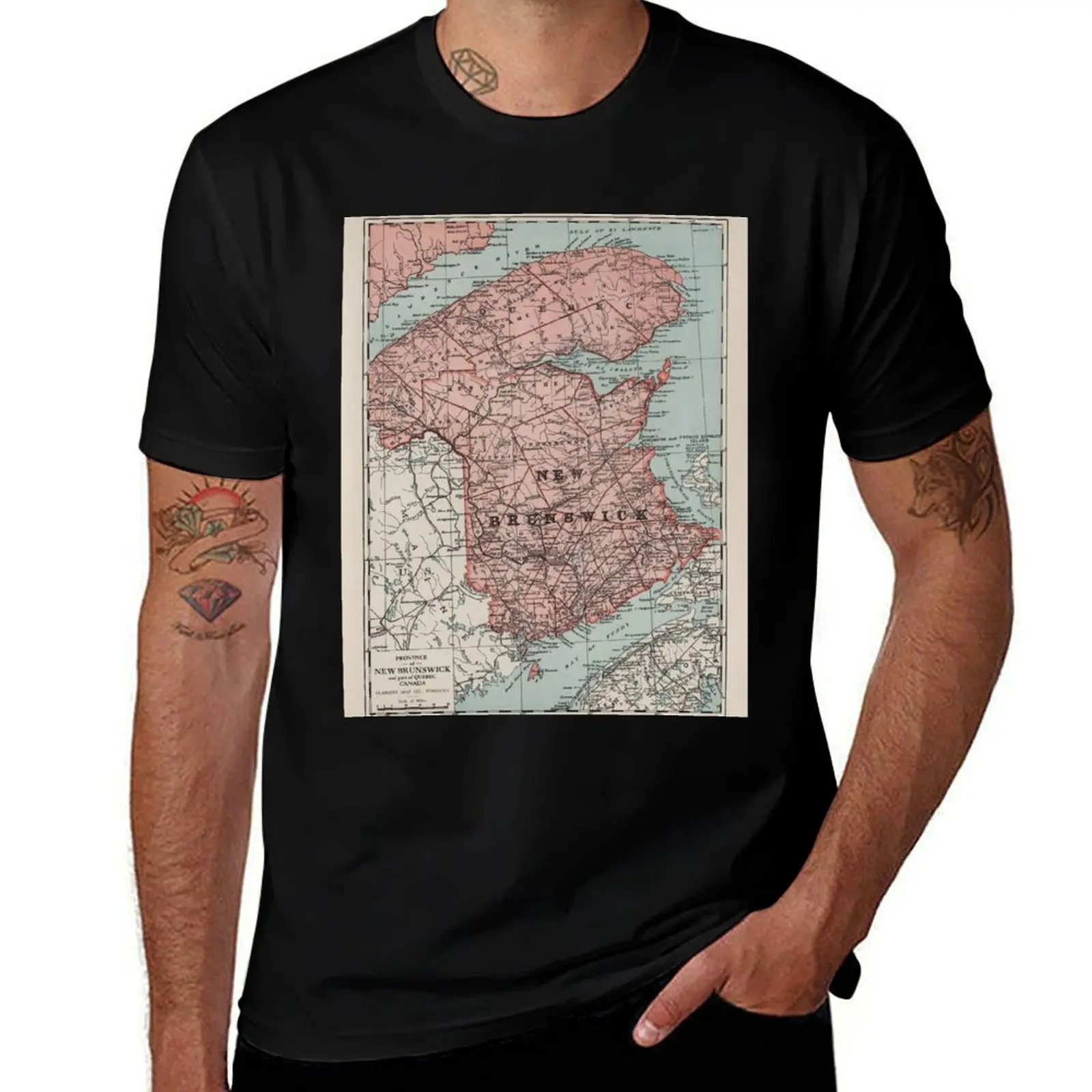 

Old New Brunswick Canada Map (1925) Vintage Canadian Province Atlas T-Shirt basketball graphic tees compression shirt men