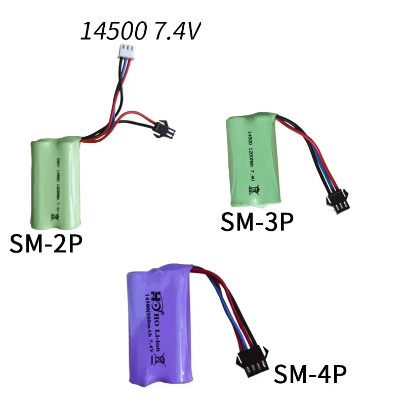 Batteria agli ioni di litio da 7.4 V per giocattoli elettrici pistola a proiettile d'acqua pezzi di ricambio 2S 7.4 V 1200mah 14500 batteria per giocattoli RC auto serbatoi robot