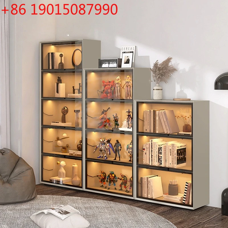 

Итальянский минималистичный книжный шкаф со стеклянной дверью и бесплатной комбинацией, демонстрационный шкаф для хранения фигурок
