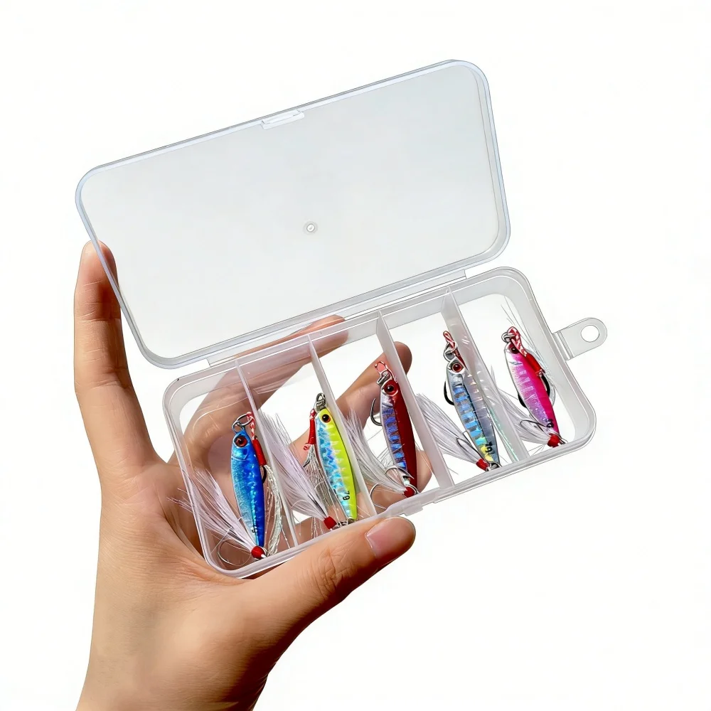 5 Stück Angelköder im Karton, 7 g/10 g/15 g/20 g/30 g, Laserköder, Metallguss-Jig, Trolling, sinkender Minnow für Süßwasser, Salzwasser – Detail 2