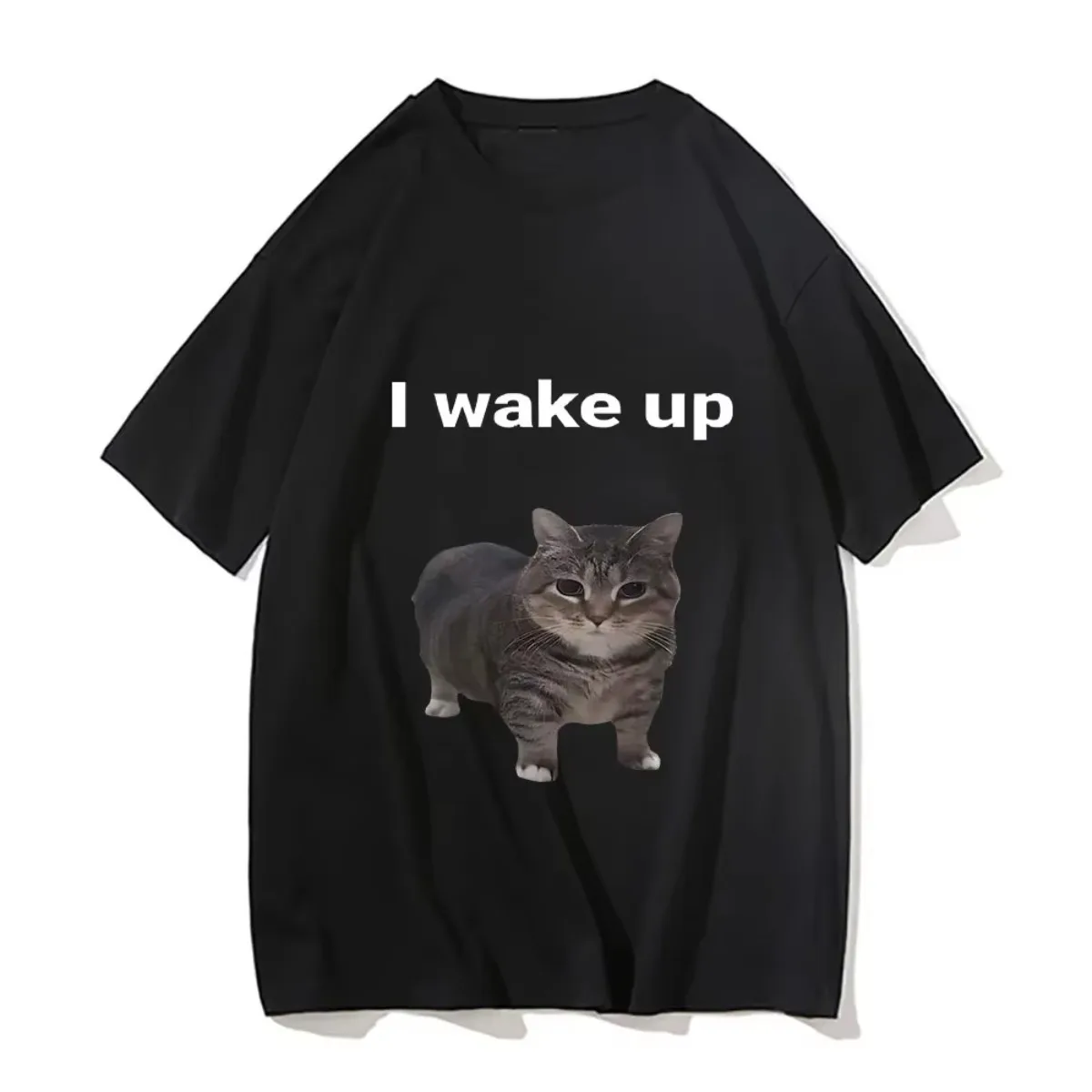 Vintage Cute Cat L Wake Up T-Shirts Funny Cool Classic Women Clothes Harajuku Aesthetic T-shirt Fashion Unisex Streetwear Tees