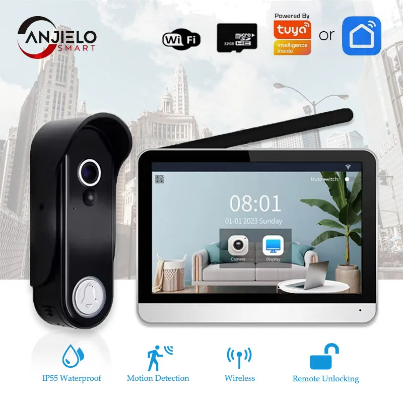 Беспроводной домофон 1080P, дверной звонок, ночной HD Vision, 7-дюймовый водонепроницаемый дверной звонок, камера умного дома, безопасность, видеообнаружение движения