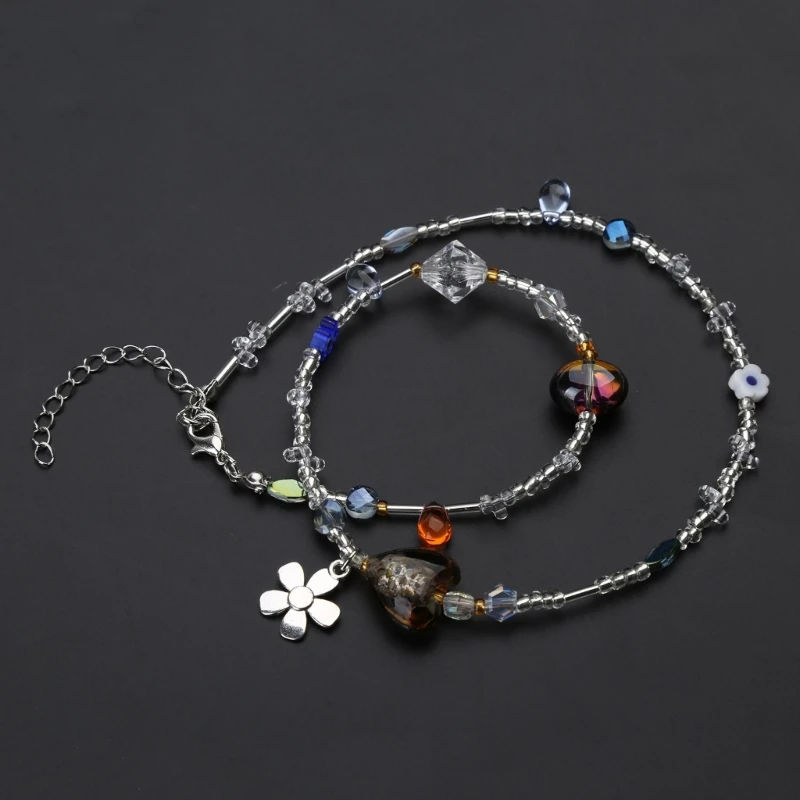 Acrylic Flower Pendant Necklace Crystal Class Gravel Beaded Necklace For Women Cool Y2K Choker Jewelry Exquisite Choker