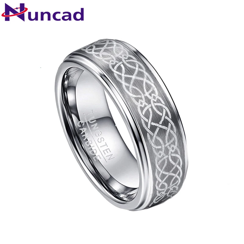 Nuncad Men's 8mm plating Laser Knot Brushed Tungsten Carbide Wedding Band Rings Polished Step Comfort fit Size 6-14