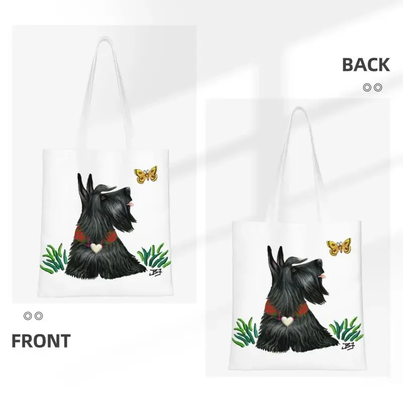 Scottish Terrier Watching A Grocery Shopping Tote Bag Women Custom Scottie Dog Canvas Shoulder Shopper Bags Handbags