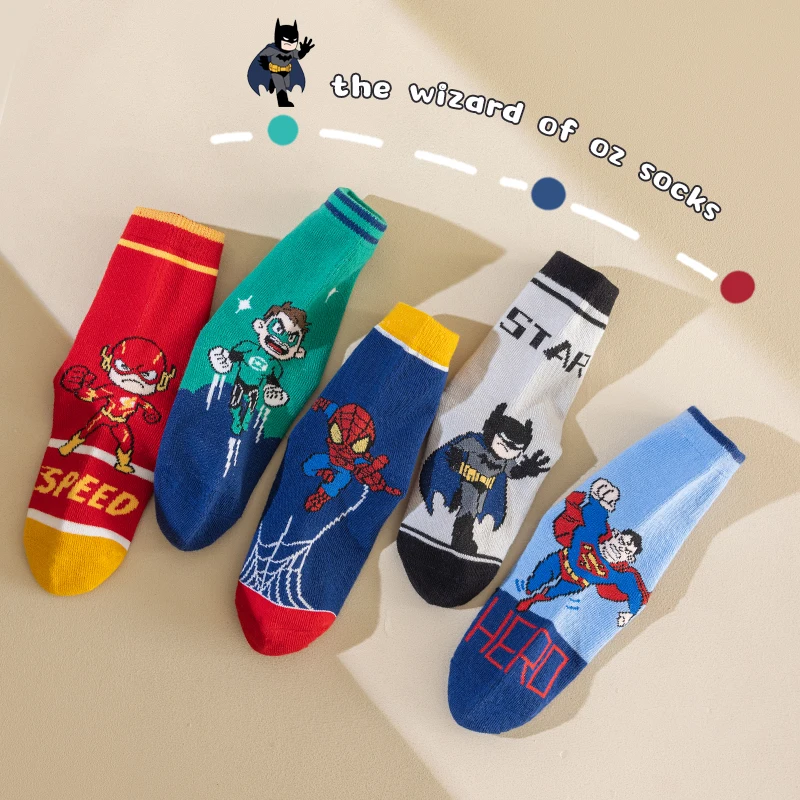 5 pares dos desenhos animados crianças meias tubo médio meias do homem aranha menino primavera outono algodão bonito crianças meias tamanho 1-12 anos