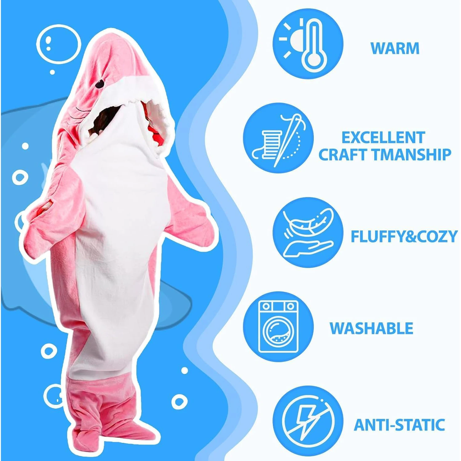 Shark Blanket Hoodie Onesie Adult, Comfy Blanket Shark Hoodie Super Soft Shark Onesie Hoodie, Wearable Shark Sleeping Bag