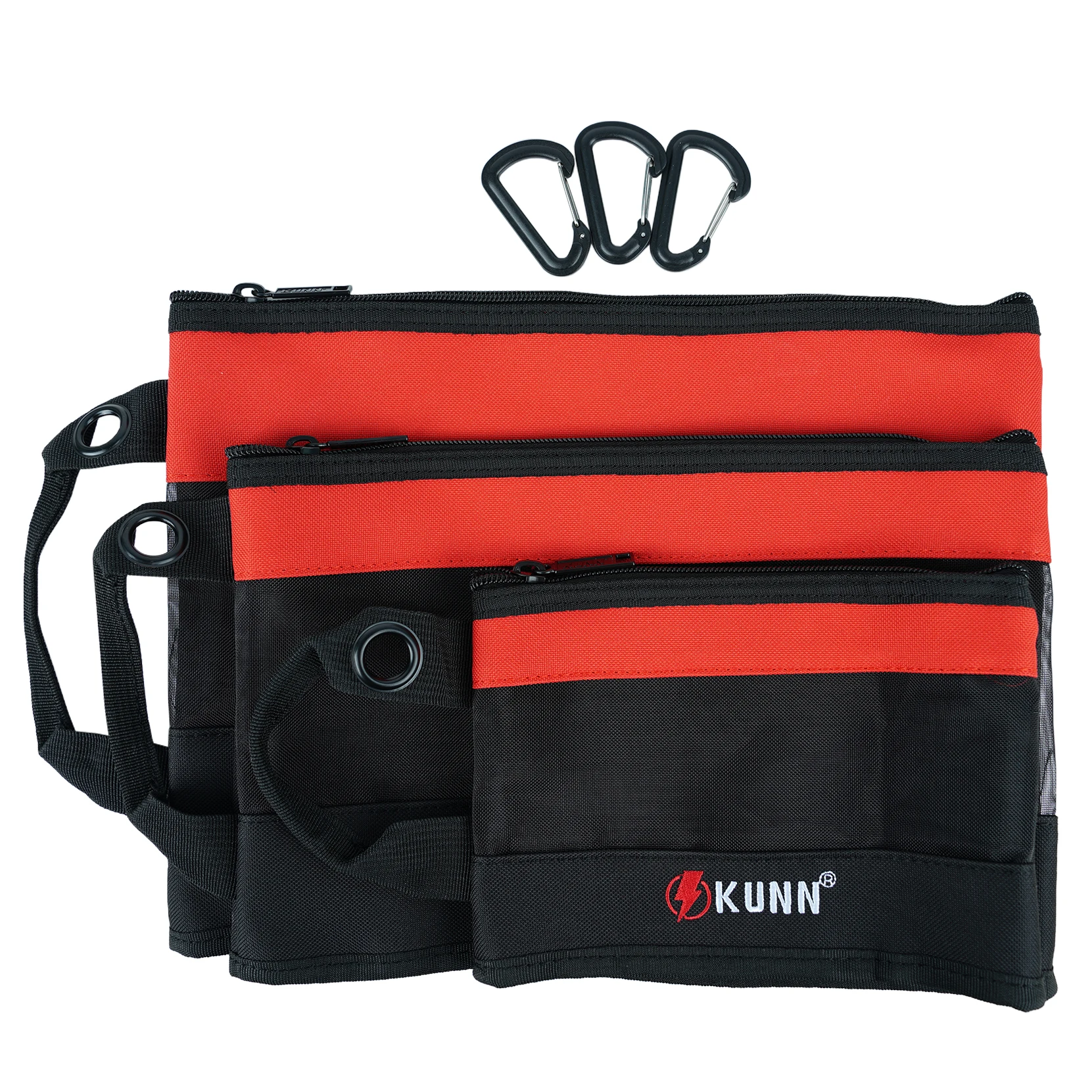 KUNN Small Tool Bag Canvas,3 Pcs Heavy Duty Zipper Tool Pouch Multi-Use Tools Organizer with Carabiner,3 Size