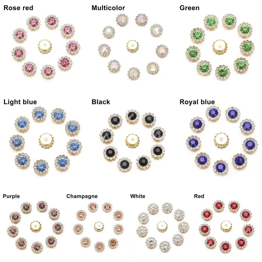 Flower-Shaped Rhinestone Botões, Crystal Glass Stone, Decoração de roupas, Chapéu Acessórios, Vestuário Costura, 10pcs