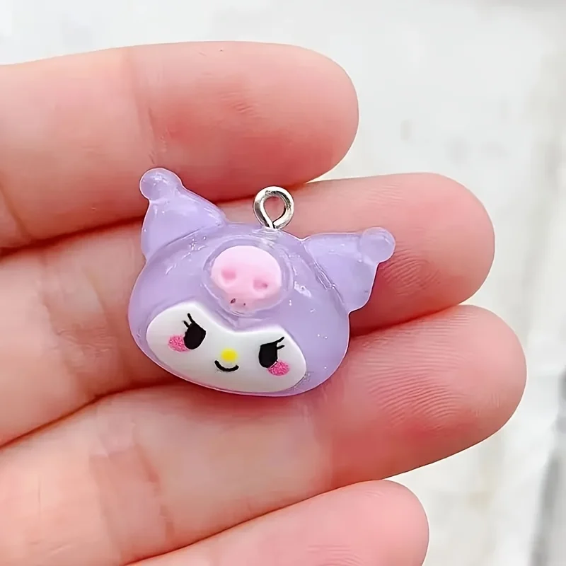 30pcs Mixed Kawaii Hello Kitty Nail Charm Cartoon Resin KT Cat Head My Melody Kuromi Rhinestones with Hook Manicure Decoration
