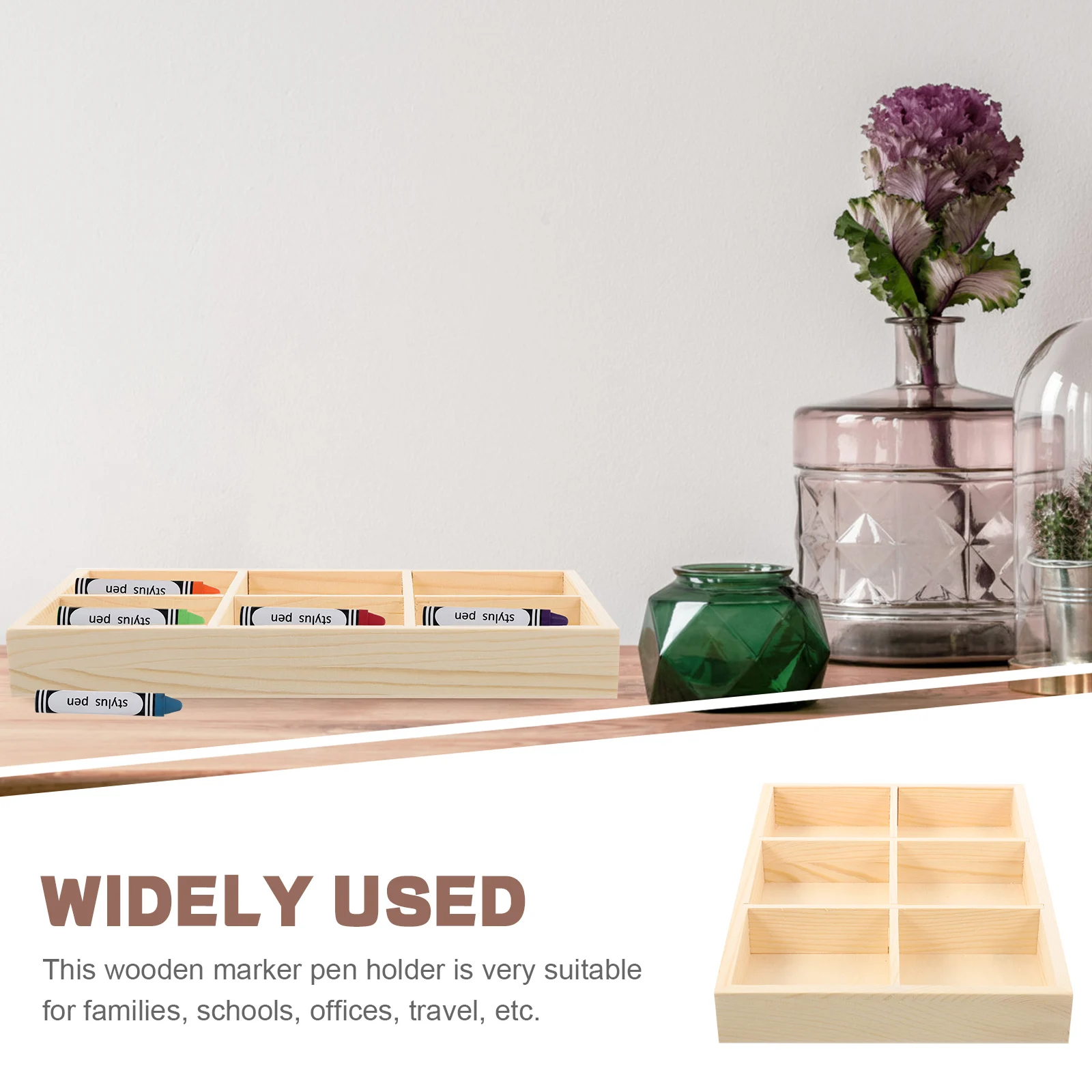 

Crayon Storage Tray Wooden Desk ganizer Pen Holder Multi Slots Crayon Boxes Pencil Accessories School Office Travel