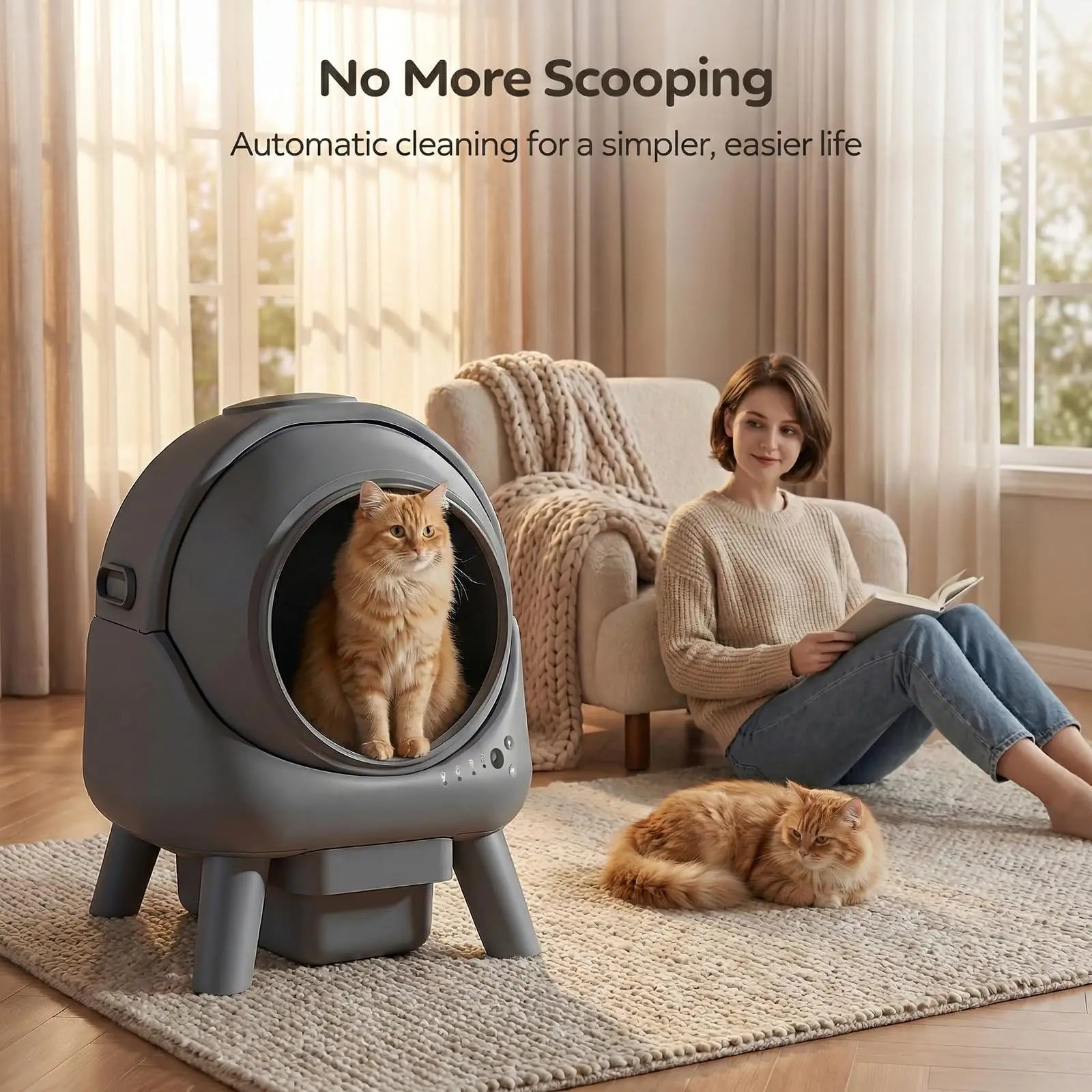 Automatic Litter Box, Self Cleaning Litter Box, Cat Robot for Multiple Cats, with Smart APP Control and Health Monitoring