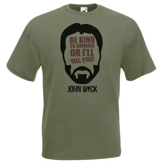 Unisex Olive Green Be Kind To Animals Wick Hitman Assassin Keanu T-Shirt