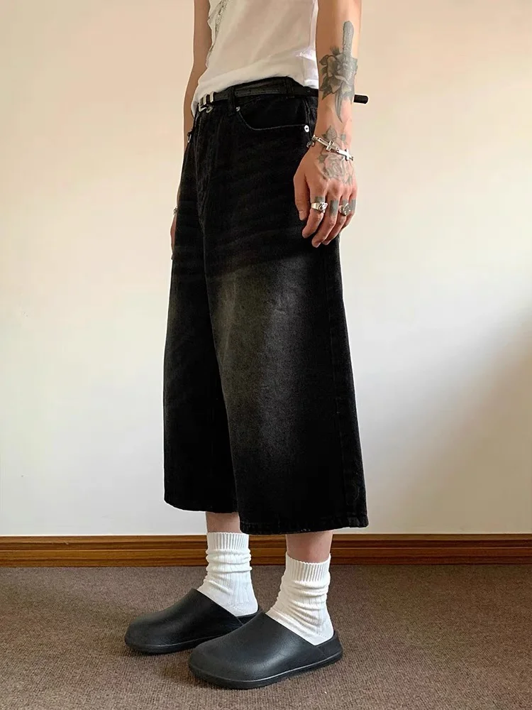 

Мужские летние модные брендовые свободные джинсы длиной до колена в стиле ретро, Seven Foot, повседневные джинсы с прямыми штанинами