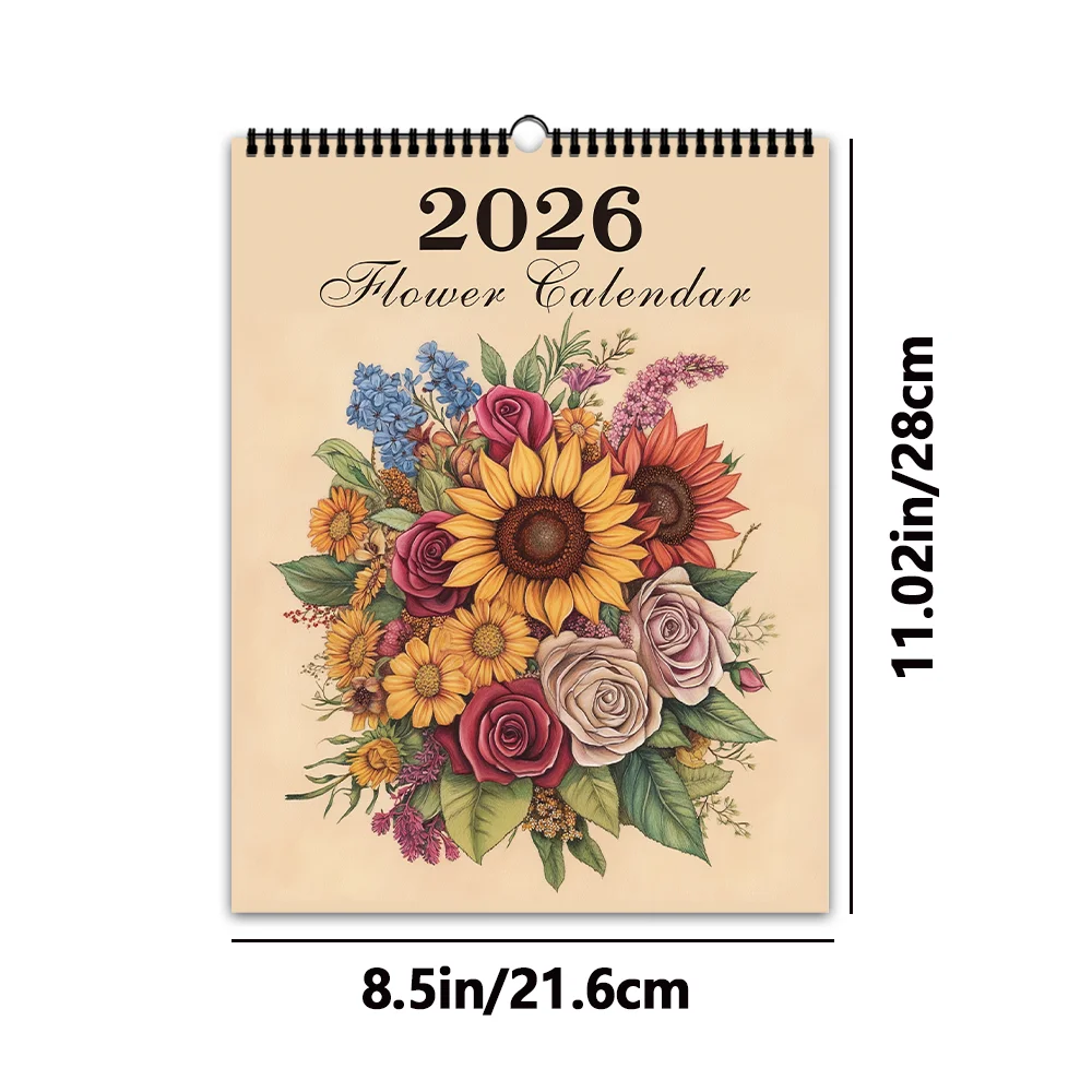 

1pc 2026 Hanging Calendar,Floral Coloring Calendar, DIY, Christmas Gift, 12 Beautiful Designs, Perfect for Birthdays & New Year