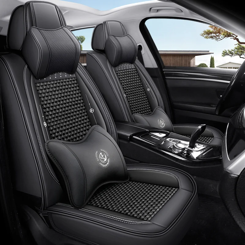 

Ice silk material front two-seat car seat covers, comfortable headrests and lumbar support, suitable for most car models