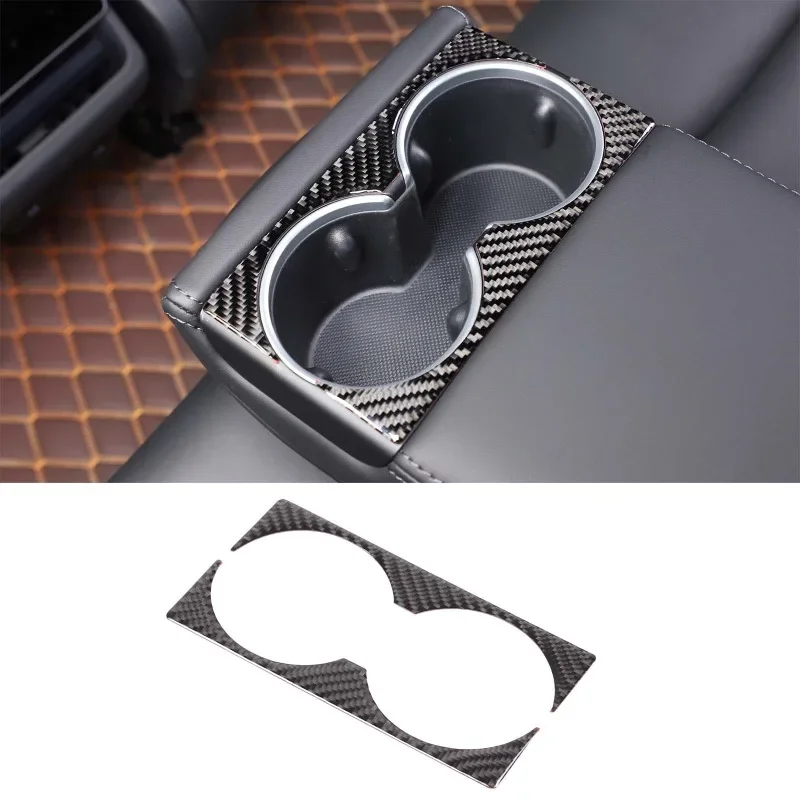 

For Tesla Model 3 2023-2024 Soft Carbon Fiber Car Back Row Hide Cup Holder Panel Cover Trim Stickers Car Accessories