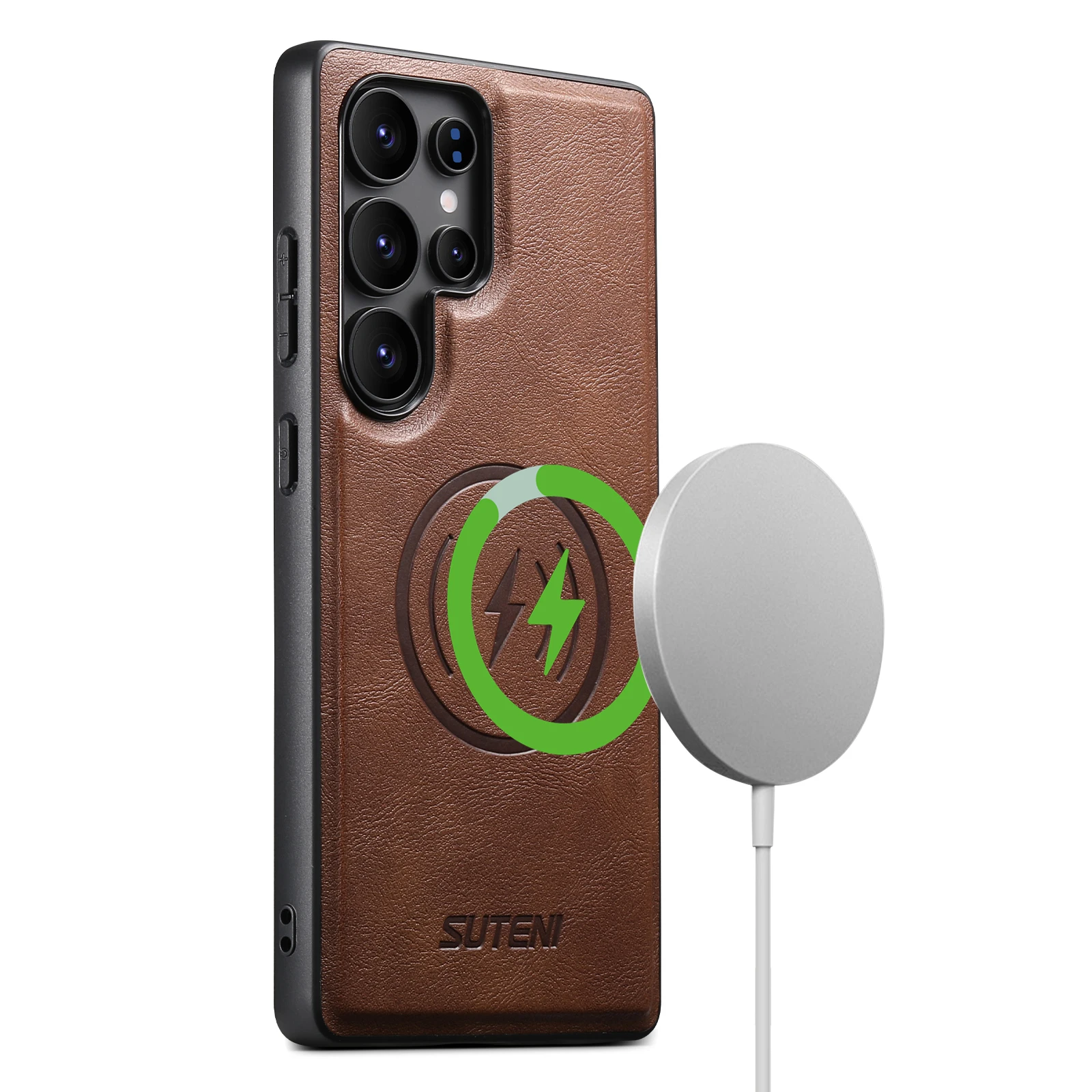 SUTENI Frosted Feel PU-Leder Magnet Wireless Charging Handyhülle für Samsung S25 Ultra S24 S23 S22