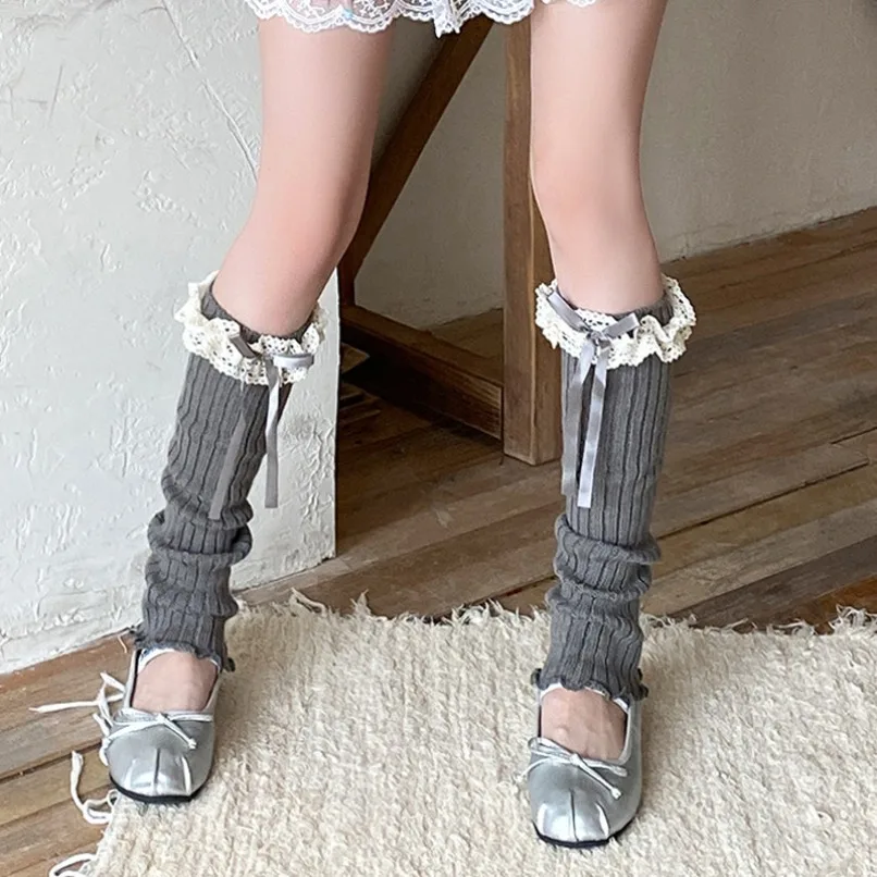 Boot Socks Calf Womens Leg Warmers Ankle Bow Winter Warm Stretch Knitted Thermal Ladies Thick Wool Cuff Female Lolita Gaiter