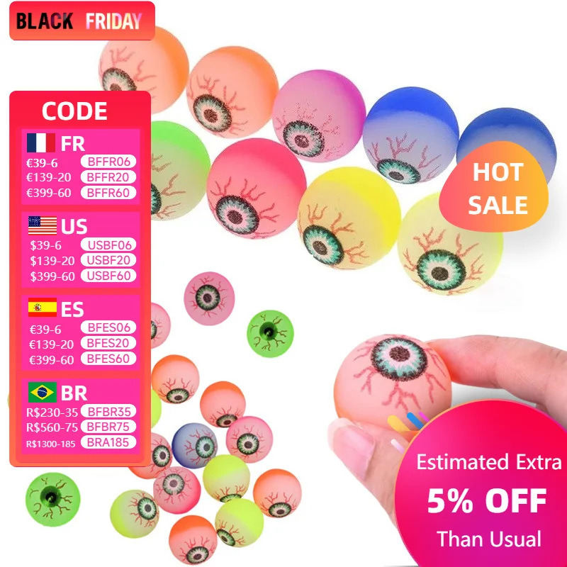 Pelota hinchable con ojos explosivos, surtido de pelota de Halloween, regalos de graduación, elasticidad, pelota de salto de goma hinchable colorida, juguete para regalo, 6 uds.