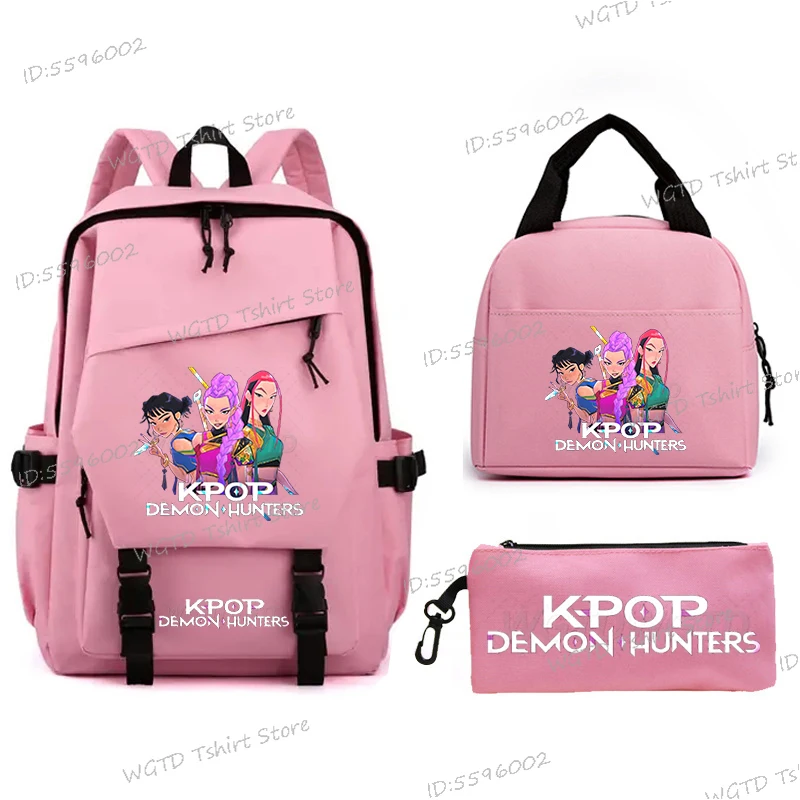 

KPop Demon Hunters 3pcs Set Backpack Lunch Bag Students Cartoon Pencil Case Outdoor Travel Satchel Multi-function Youth Backpack