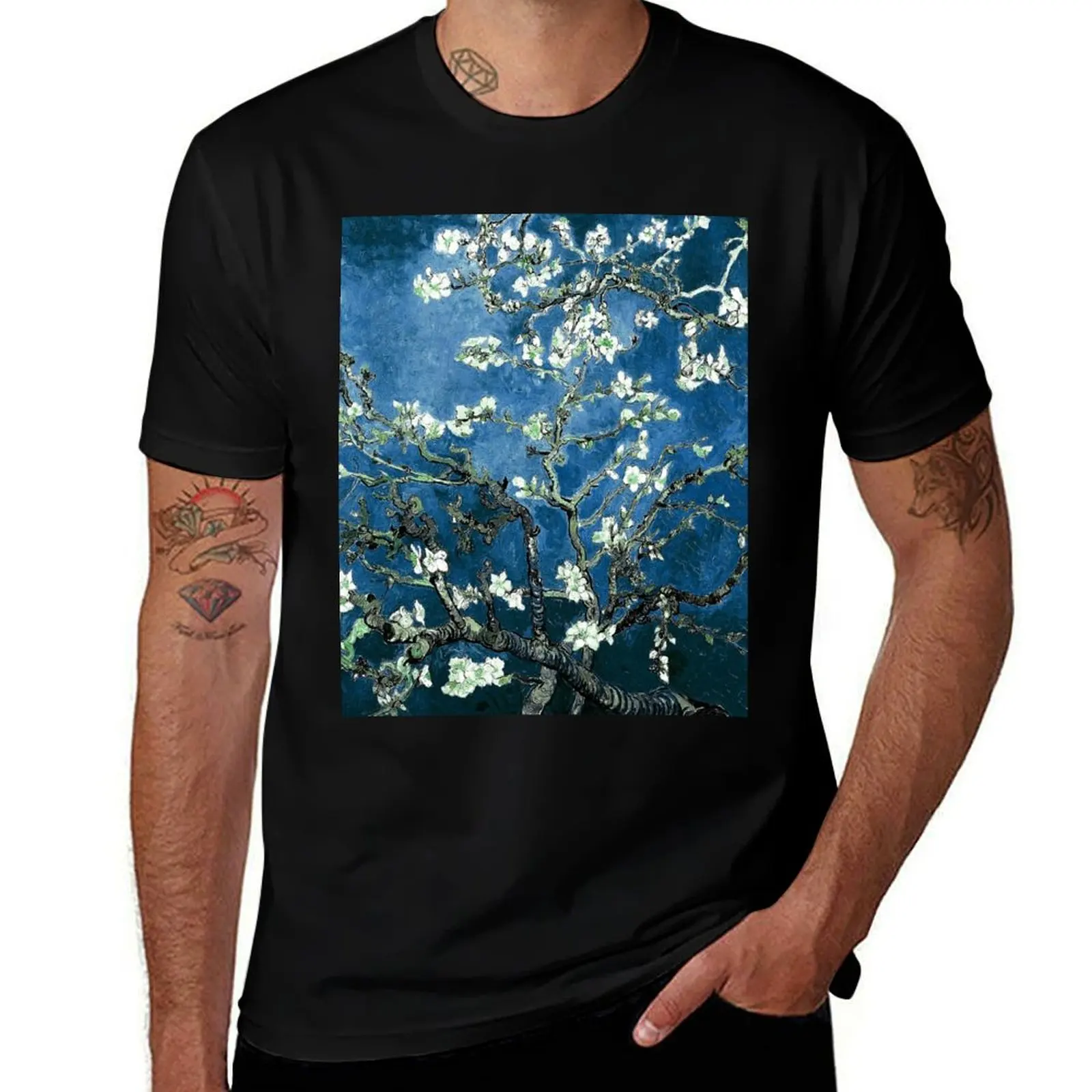Van Gogh Almond Blossoms Deep Ocean Blue T-Shirt Street Art Print Tee Shirt