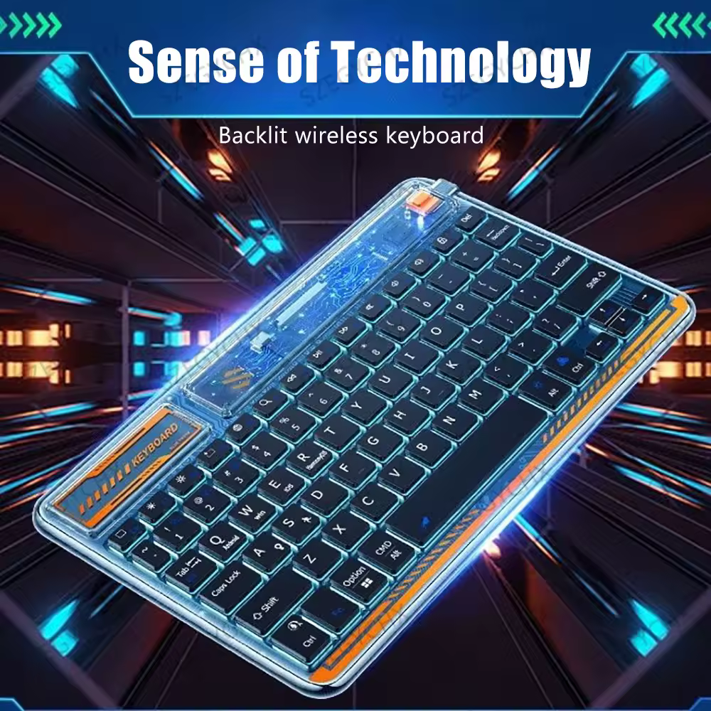 Teclado retroiluminado de cristal para tableta, Teclado inalámbrico con Bluetooth para iPad, Android, Windows, iOS, Samsung y Huawei, 2023