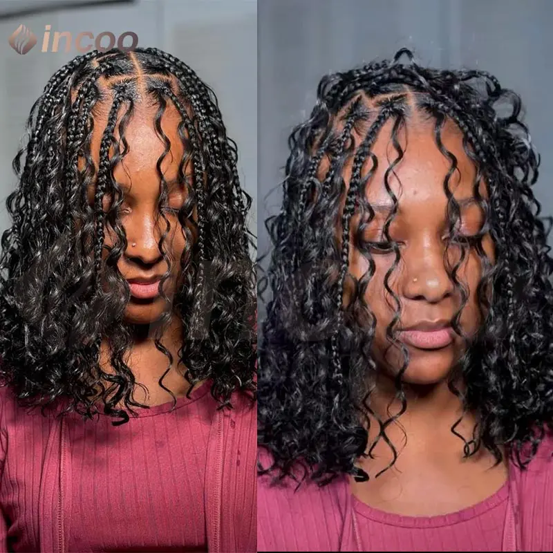 

12-дюймовый вьющийся парик из искусственных локонов, короткий богемный боб, плетеные волосы для женщин, синтетический без узлов, полный кружевной стиль богини