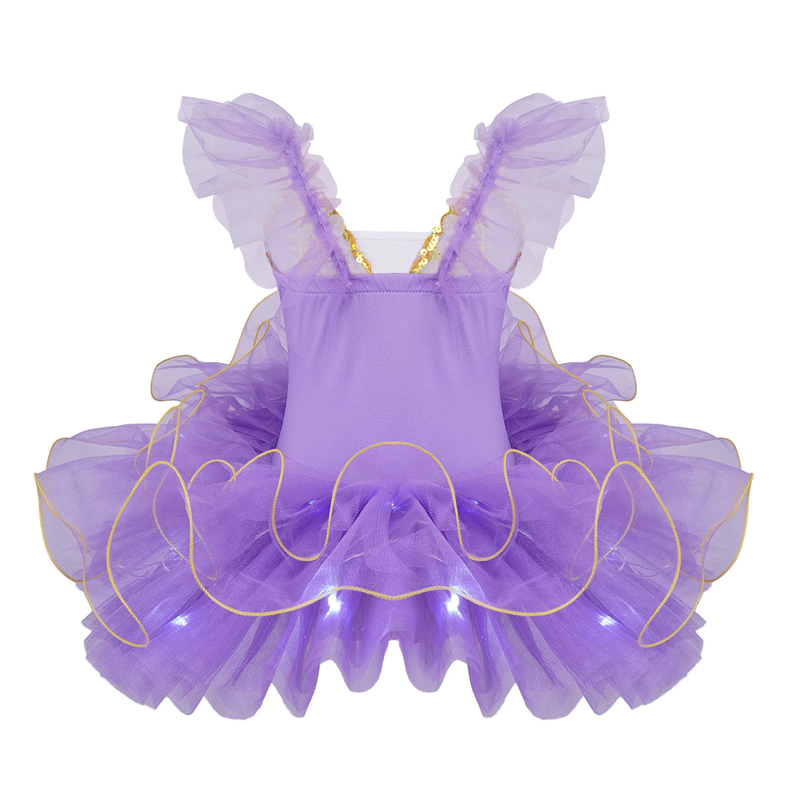 Kids Girls Ballet Performance Costume Ruffle Sleeve Tulle Tutu Princess Party Dress Ballerina Swan Lake Costume Dance Wear