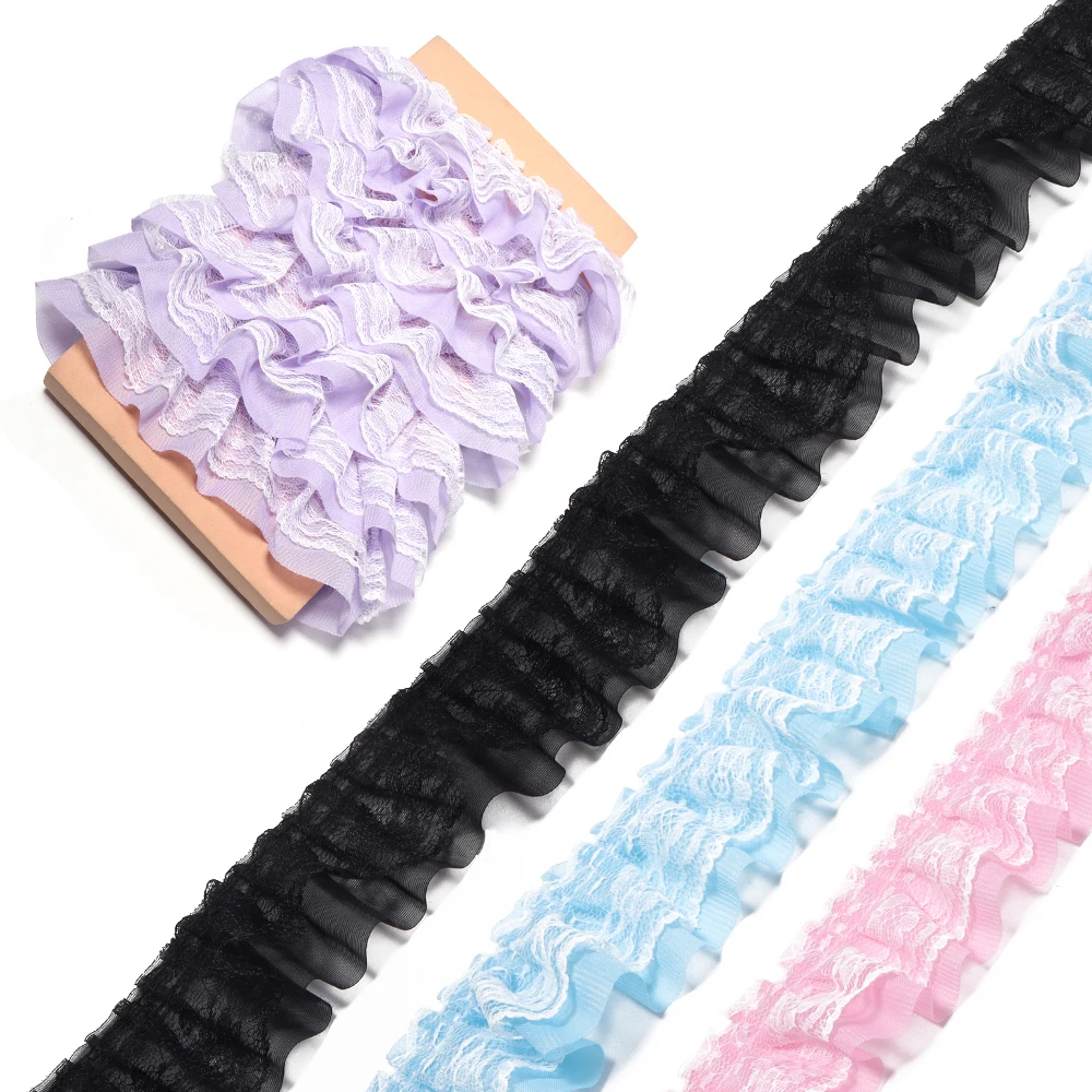 2Yards 5CM Fold Wave Lace Trim Organza Satin Pleated Lace Ribbon Lolita  Decor Fabric Ruffle Trim DIY Clothing Bag Accessories
