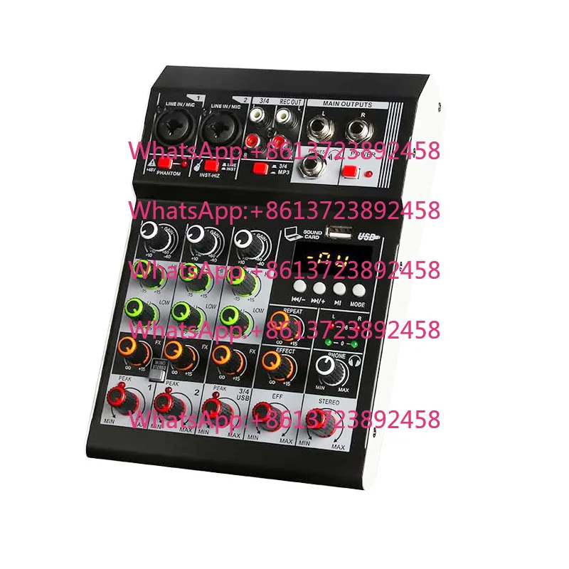 Professional Mini Audio Mixer 4-Channel DJ Controller with USB/BT Effects Interface for Family KTV Karaoke & Mini KTV Karaoke