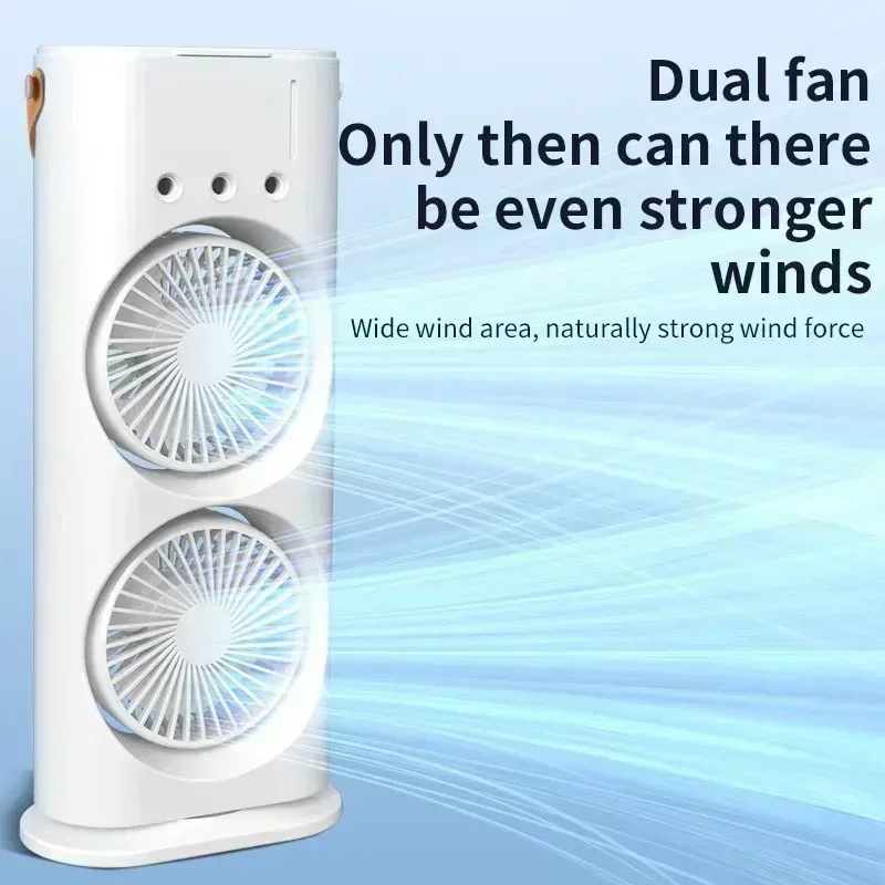 Double Head Three-hole Fan New Home Office Multi Function Spray Humidifier Direct Plug in Charging Accelerate Air Circulation