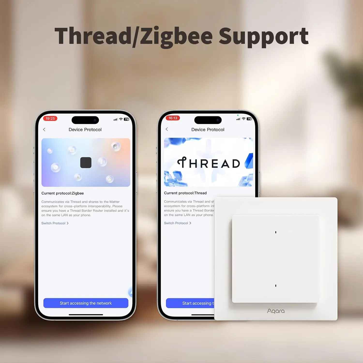 Auto Neutral EU Thread Matter Smart Light Switch with 4 Gang 2 Channel Wall Panel for Applehome HomeKit Scene Controller