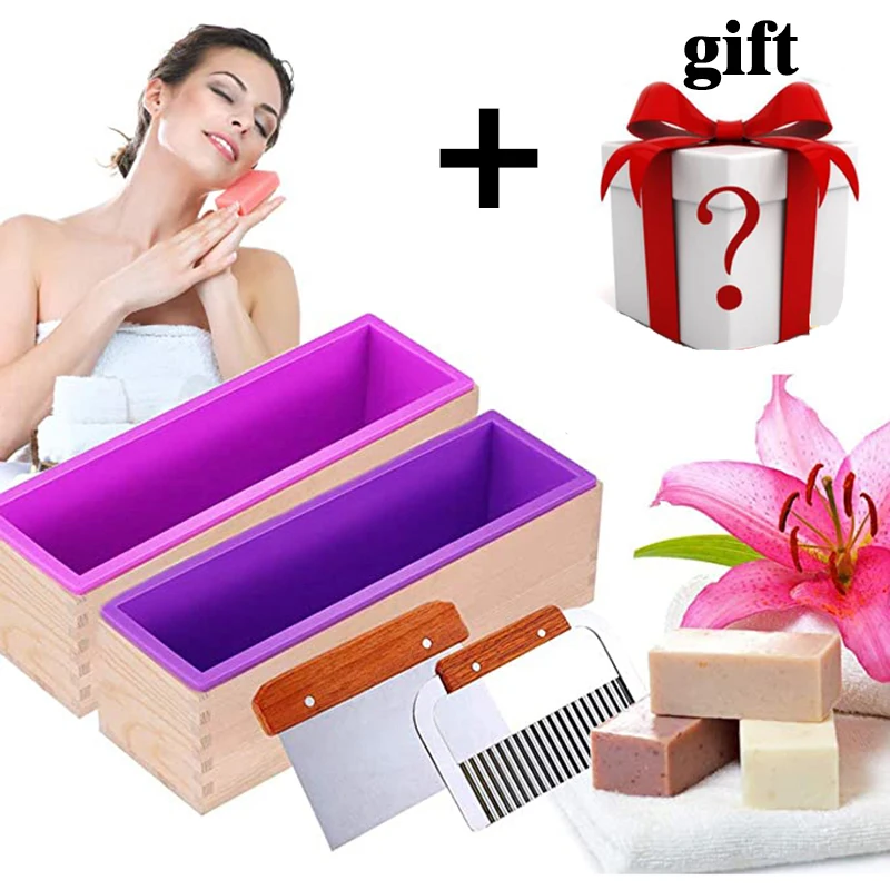 Silicone Soap Molds Kit Flexible Rectangular Loaf Comes With Wood Box Cutter DIY Tool For CP And MP Making Supplies