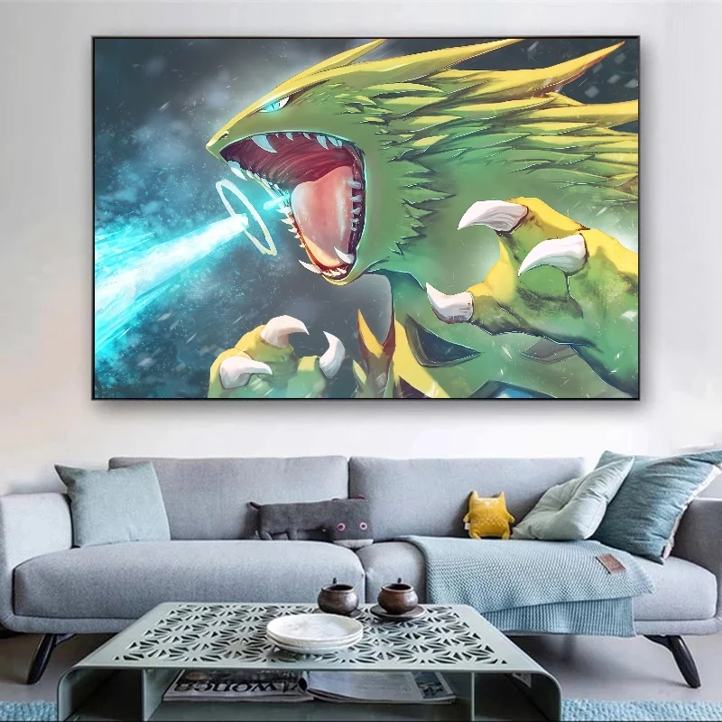 Pokemon Anime Figures Tyranitar Oil Painting Reproductions on Canvas Posters and Prints Wall Art Picture for Living Room