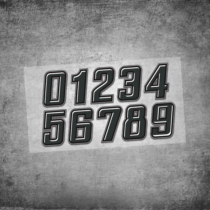 1 قطعة 0123456789   ملصق أسود للدراجات النارية هدية أمامية مقاومة للماء رقم 0 إلى 9 شارات فينيل لخوذة الدراجة النارية